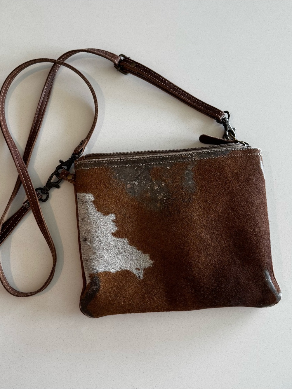 Hair-On-Hide Brown & White Crossbody Bag